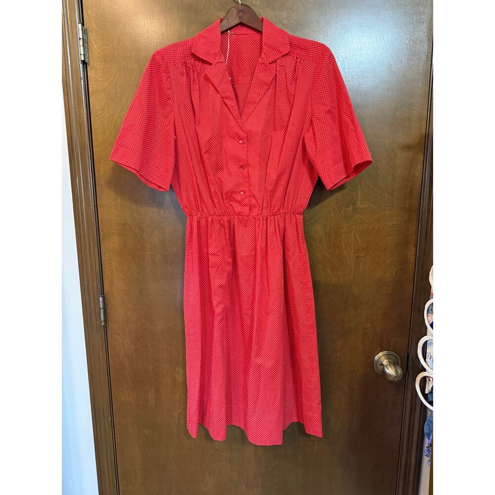 1960s Handmade Red Polka Dot Cotton Collared Dress